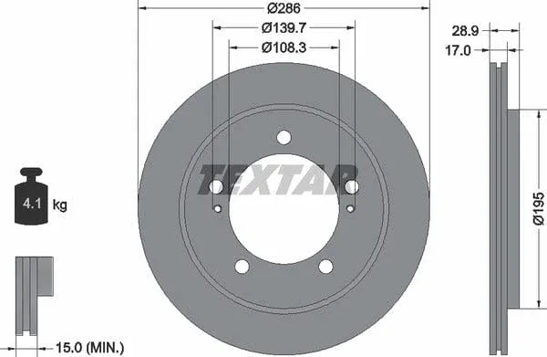 Textar Front Brake Disc Vented 92136800 286mm - image 4
