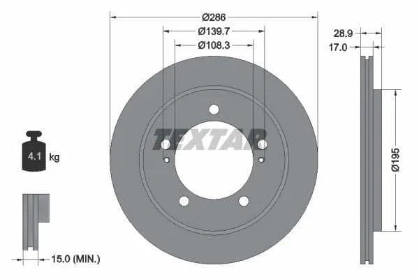Textar Front Brake Disc Vented 92136800 286mm - image 3