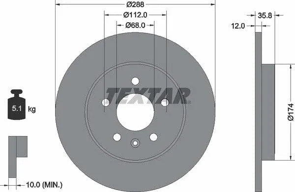 Textar Rear Brake Disc Pro Solid 92137003 288mm - image 4