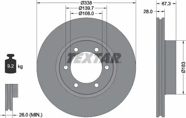 Textar Front Coated Brake Disc Pro Vented 92137303 338mm - image 4