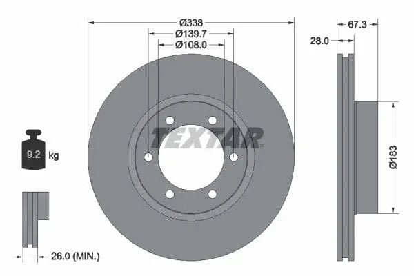 Textar Front Coated Brake Disc Pro Vented 92137303 338mm - image 3