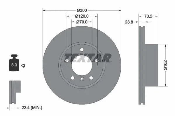 Textar Front Coated High-Carbon Brake Disc Pro+ Vented 92137705 300mm - image 3