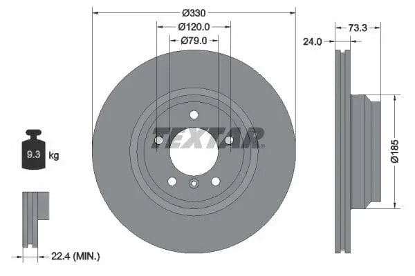 Textar Front Coated High-Carbon Brake Disc Pro+ Vented 92137805 330mm - image 3