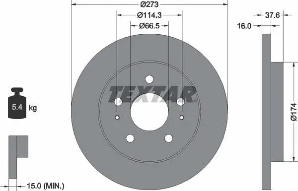 Textar Front Brake Disc Solid 92138200 273mm - image 4