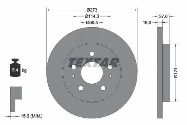 Textar Front Brake Disc Solid 92138200 273mm - image 3