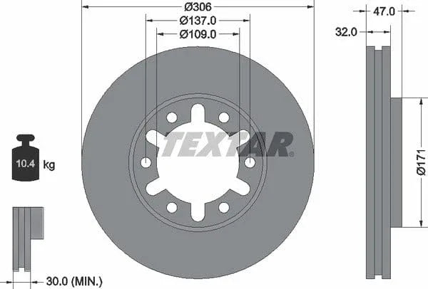 Textar Front Brake Disc Vented 92138300 306mm - image 4
