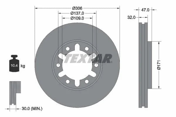 Textar Front Brake Disc Vented 92138300 306mm - image 3
