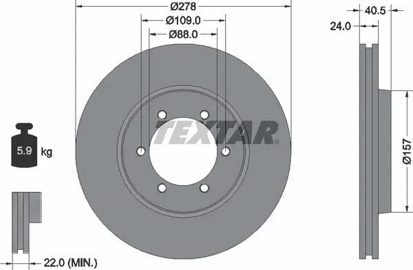 Textar Front Brake Disc Vented 92138400 278mm - image 4