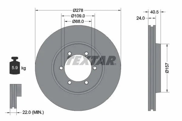Textar Front Brake Disc Vented 92138400 278mm - image 3