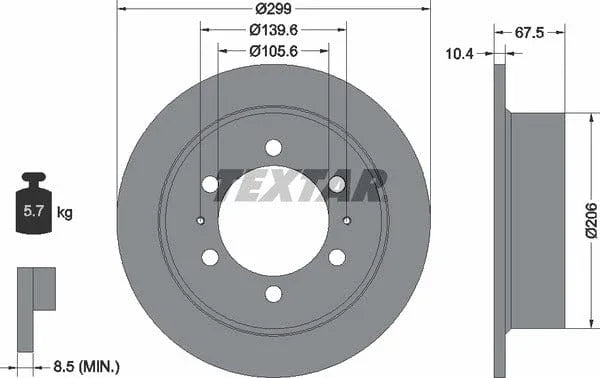 Textar Rear Brake Disc Solid 92138500 299mm - image 4