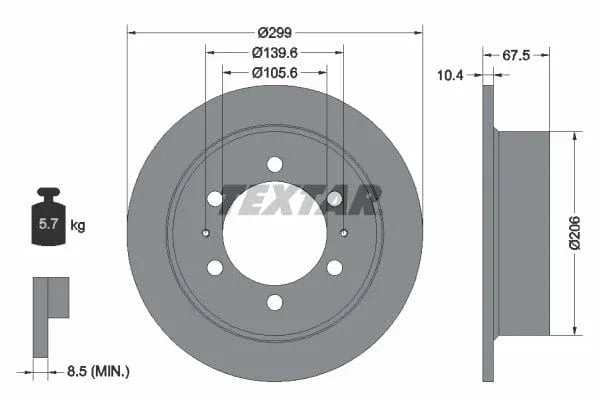 Textar Rear Brake Disc Solid 92138500 299mm - image 3