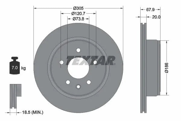 Textar Rear Brake Disc Vented 92139300 305mm - image 3
