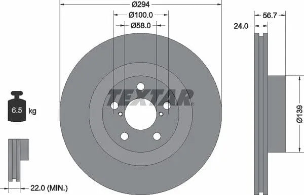 Textar Front Brake Disc Vented 92139500 294mm - image 4