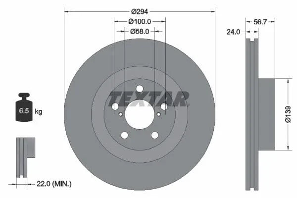 Textar Front Brake Disc Vented 92139500 294mm - image 3
