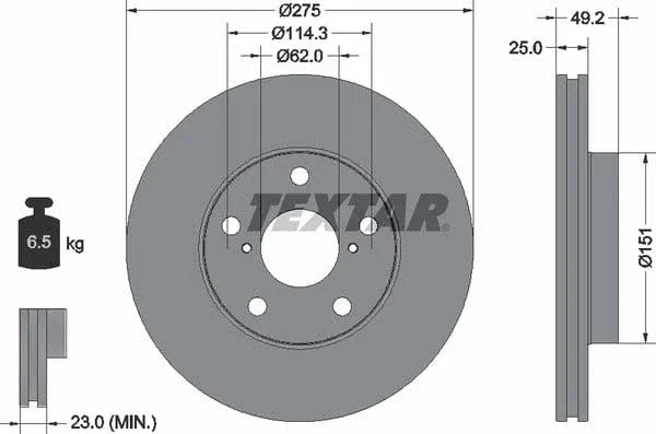 Textar Front Coated Brake Disc Pro Vented 92139703 275mm - image 4
