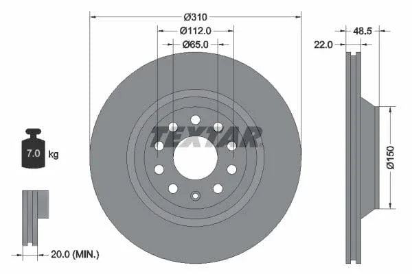 Textar Rear Brake Disc Pro Vented 92140703 310mm - image 3