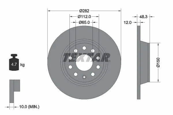 Textar Rear Brake Disc Pro Solid 92140803 282mm - image 3