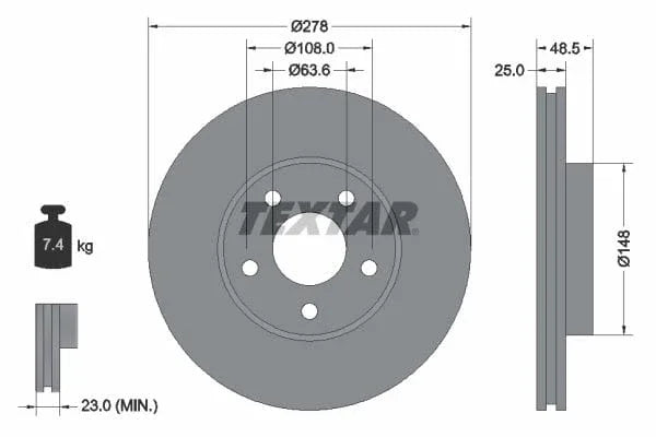 Textar Front Coated High-Carbon Brake Disc Pro+ Vented 92141205 278mm - image 3