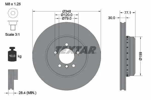 Textar Front Coated High-Carbon Brake Disc Pro+ Two-Piece Brake Disc Vented 92141825 348mm - image 3