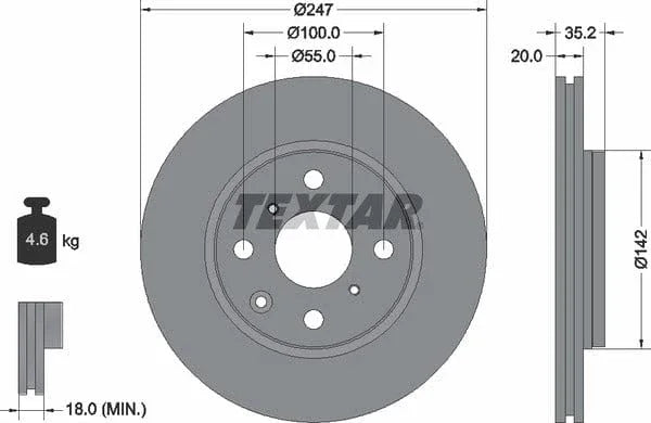 Textar Front Coated Brake Disc Pro Vented 92141903 247mm - image 4