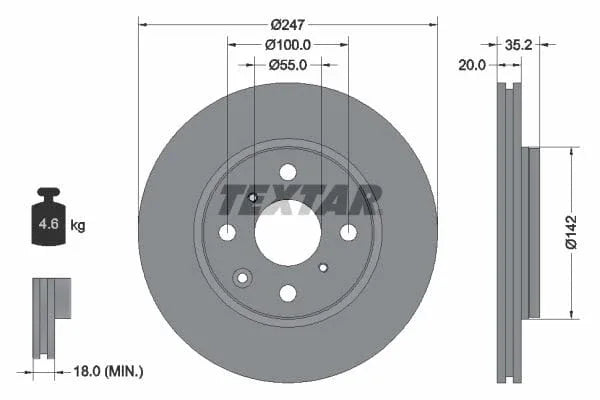 Textar Front Coated Brake Disc Pro Vented 92141903 247mm - image 3