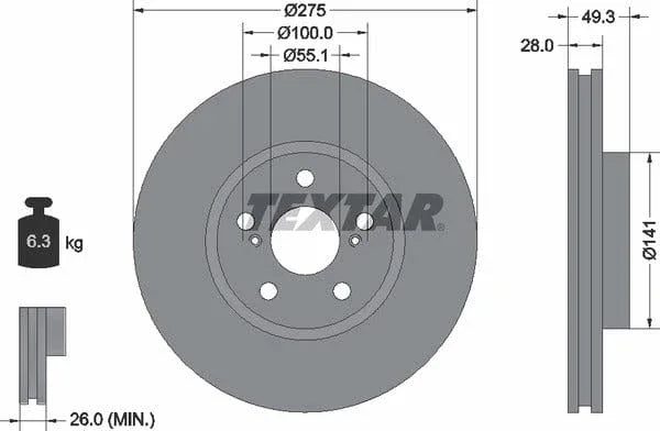 Textar Front Coated Brake Disc Pro Vented 92142003 275mm - image 4