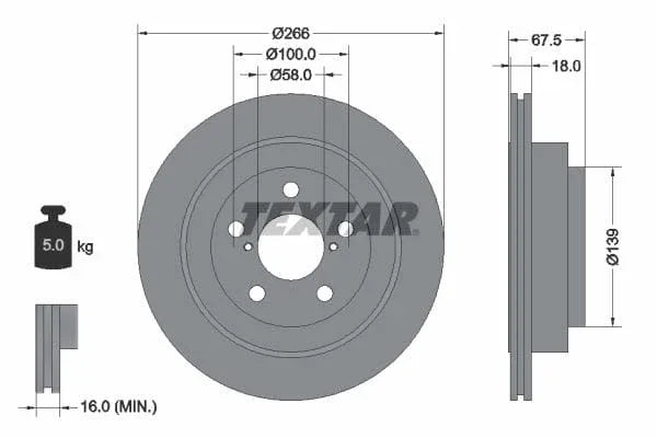 Textar Rear Brake Disc Vented 92142100 266mm - image 3