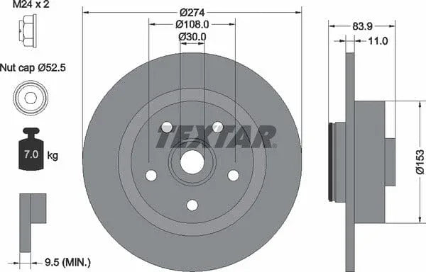 Textar Rear Brake Disc Pro Solid 92142203 274mm - image 4