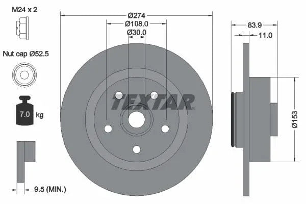 Textar Rear Brake Disc Pro Solid 92142203 274mm - image 3