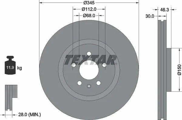 Textar Front Coated Brake Disc Pro Vented 92143903 345mm - image 4