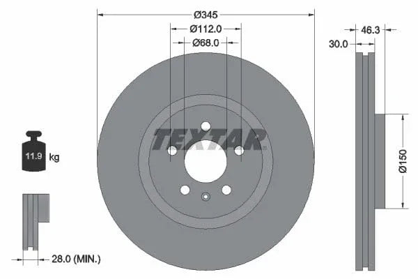 Textar Front Coated Brake Disc Pro Vented 92143903 345mm - image 3