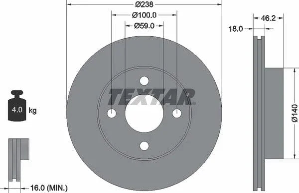 Textar Front Brake Disc Vented 92144300 238mm - image 4