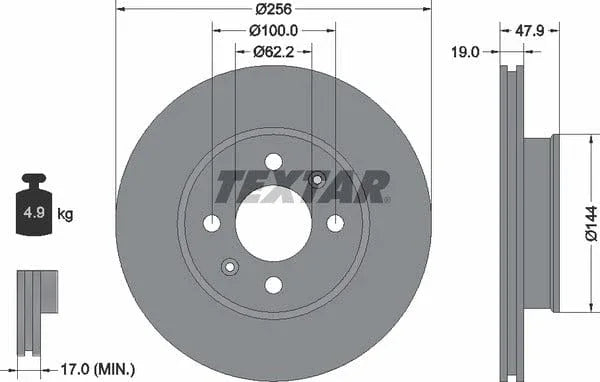 Textar Front Brake Disc Vented 92144700 256mm - image 4