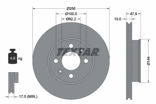 Textar Front Brake Disc Vented 92144700 256mm - image 3