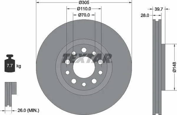 Textar Front Coated Brake Disc Pro Vented 92145003 305mm - image 4