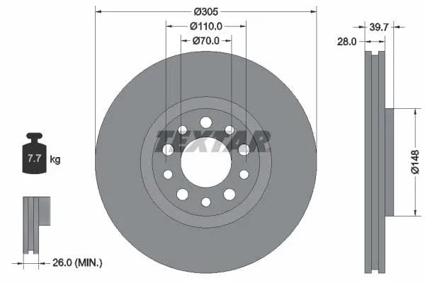 Textar Front Coated Brake Disc Pro Vented 92145003 305mm - image 3