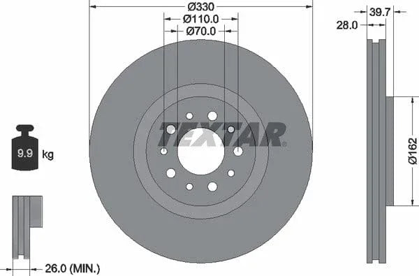 Textar Front Coated Brake Disc Pro Vented 92145103 330mm - image 4