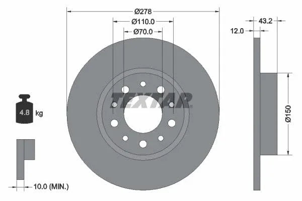 Textar Rear Brake Disc Pro Solid 92145203 278mm - image 3
