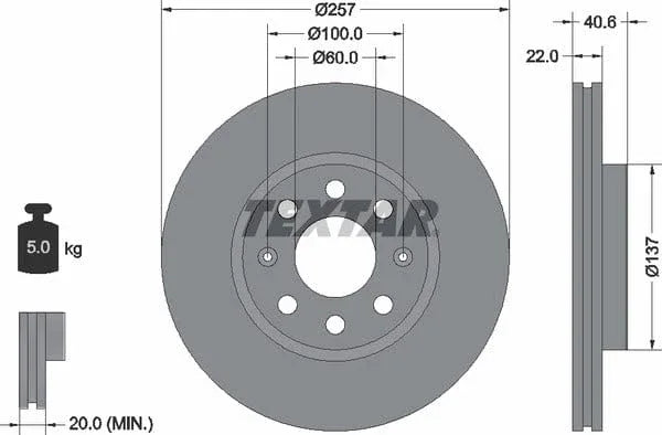 Textar Front Coated Brake Disc Pro Vented 92145703 257mm - image 4