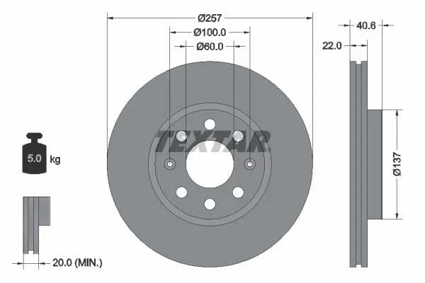 Textar Front Coated Brake Disc Pro Vented 92145703 257mm - image 3