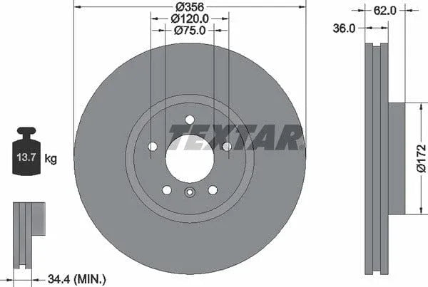 Textar Front Coated Brake Disc Pro Vented 92146203 356mm - image 4