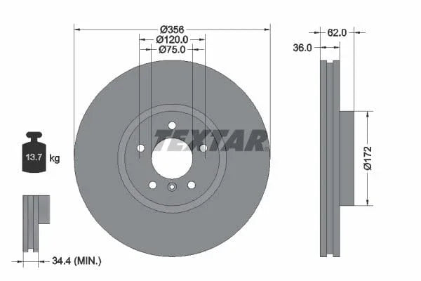 Textar Front Coated Brake Disc Pro Vented 92146203 356mm - image 3