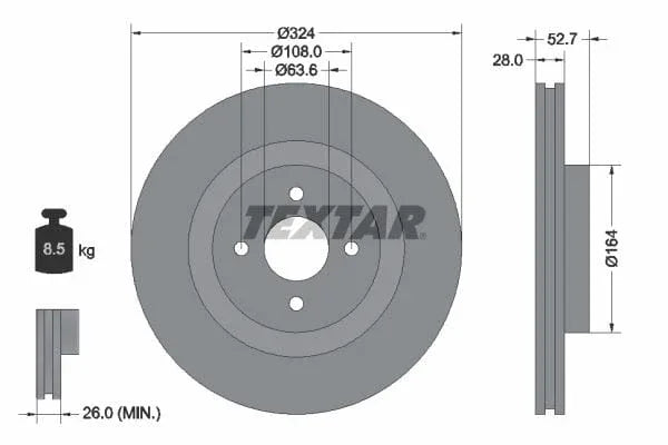 Textar Front Brake Disc Vented 92146400 324mm - image 3