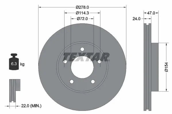 Textar Front Coated Brake Disc Pro Vented 92146503 278mm - image 3