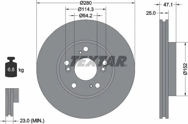 Textar Front Coated Brake Disc Pro Vented 92146603 280mm - image 4