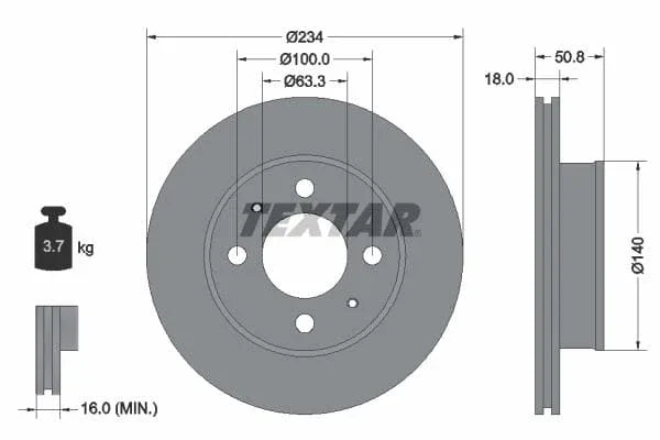 Textar Front Coated Brake Disc Pro Vented 92146803 234mm - image 3