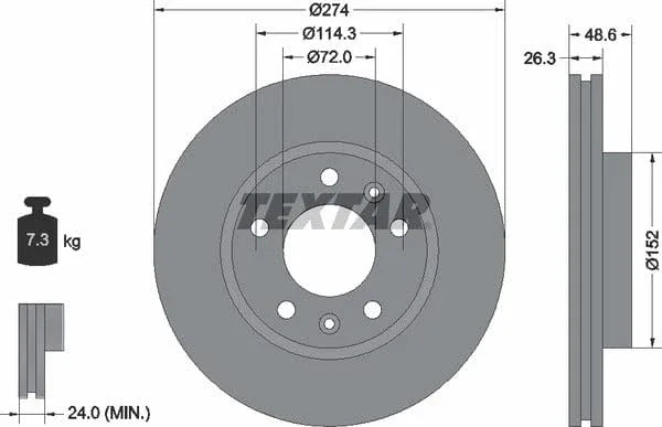 Textar Front Brake Disc Vented 92146900 274mm - image 4