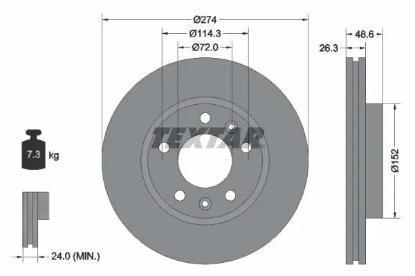 Textar Front Brake Disc Vented 92146900 274mm - image 3