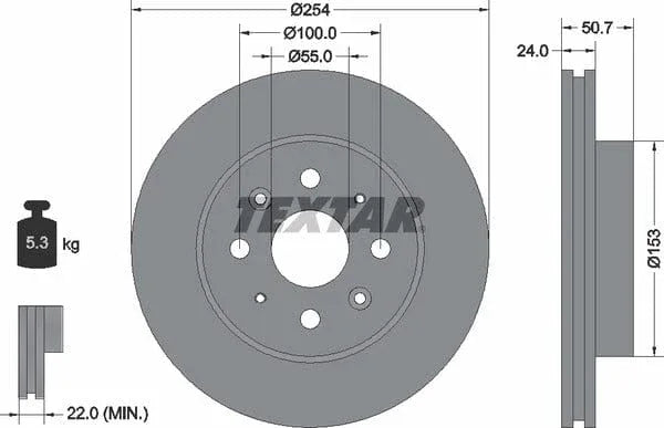 Textar Front Brake Disc Vented 92147000 254mm - image 4