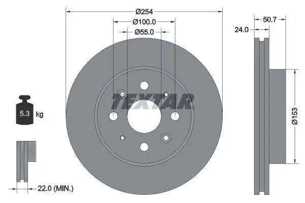 Textar Front Brake Disc Vented 92147000 254mm - image 3